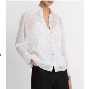 NWT Vince Sheer Dot-Print Silk Lined Blouse